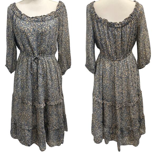 Anthropologie Dresses & Skirts - Anthropologie‎ Kira Blue Floral Off-Shoulder Peasant Midi Dress Cottage Boho 12